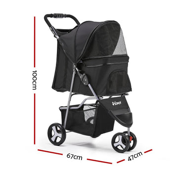 i.Pet 3 Wheel Pet Stroller - Black i.Pet